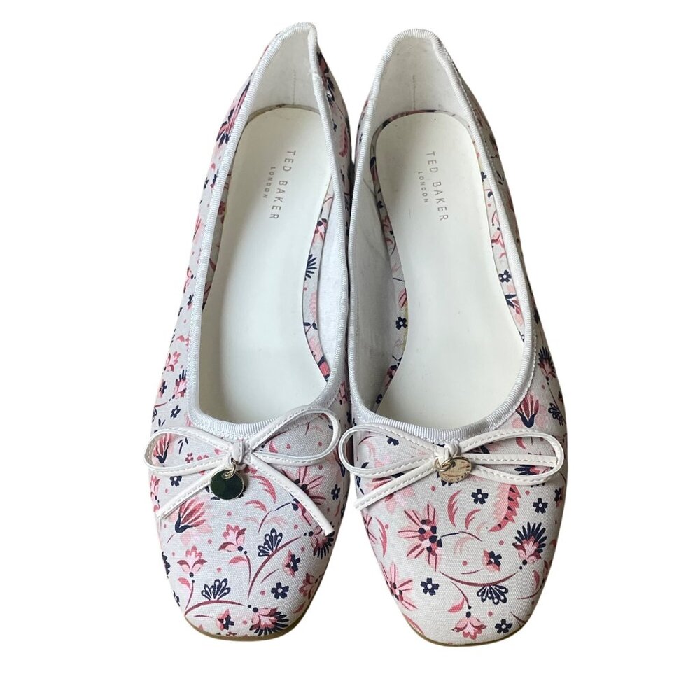 Ted Baker Bayna Floral Ballet Flats Sz 39 (EU) Bow Accent Slip On - Picture 3 of 9
